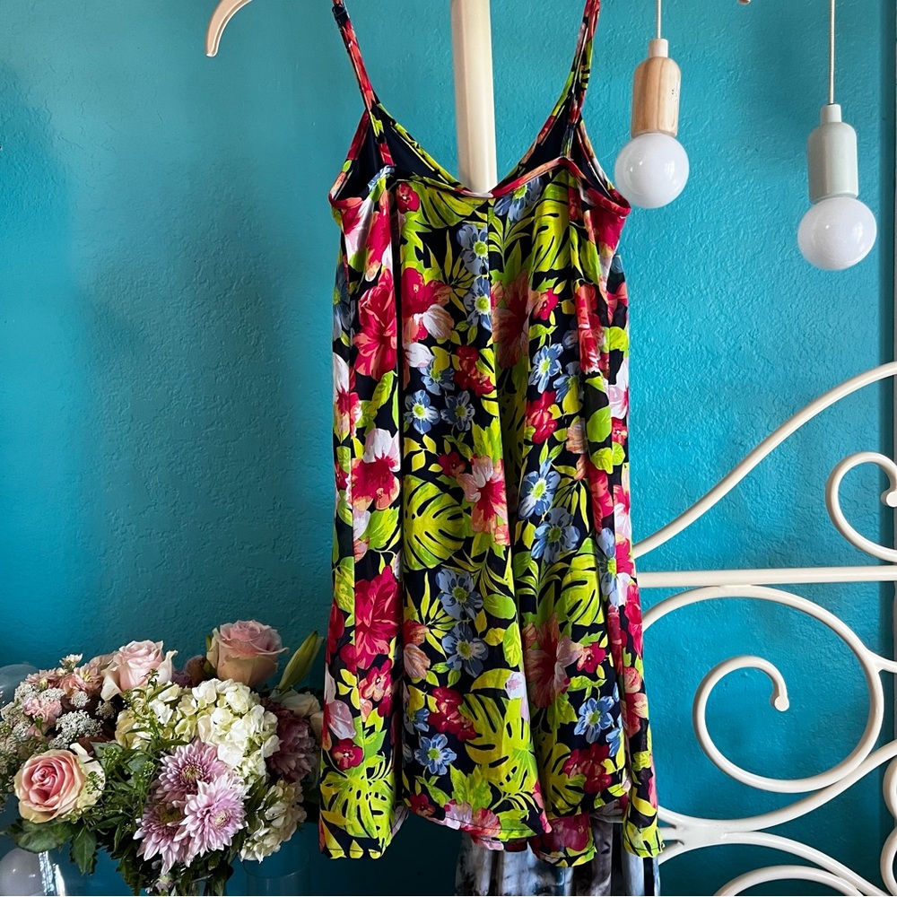 Tropical Summer dress XS Women’s Mimi Chica Palms and Flowers